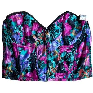 NEW Vintage Floral Satin Strapless Corset Bra Top